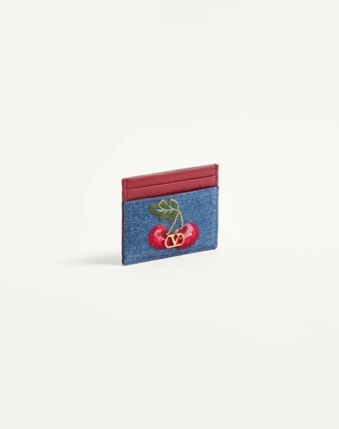 Portcard din denim cu logo și broderie Cherryfic Portcard din denim cu logo și broderie Cherryfic
