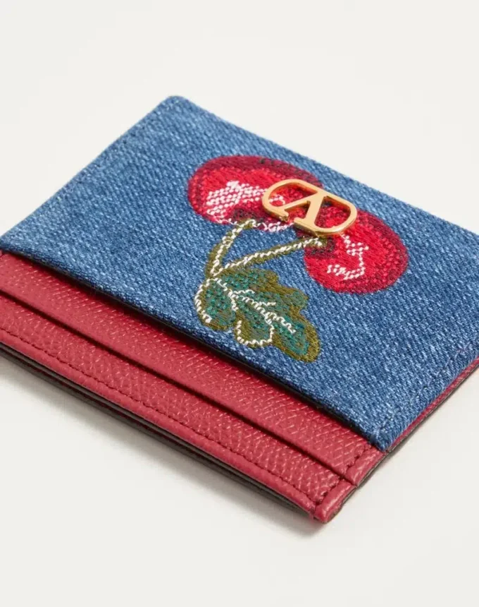 Portcard din denim cu logo și broderie Cherryfic Portcard din denim cu logo și broderie Cherryfic