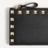 Portcard Rockstud din piele de vițel granulată cu fermoar