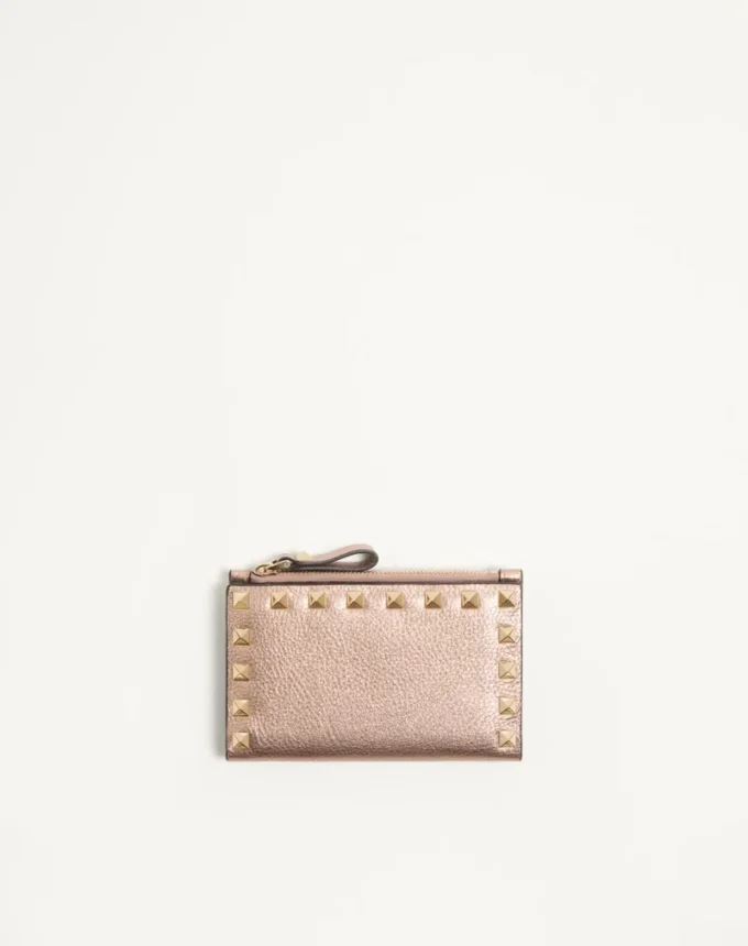 Portcard Rockstud din piele de vițel laminată cu fermoar Portcard Rockstud din piele de vițel laminată cu fermoar