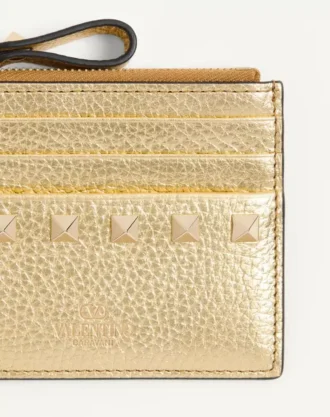 Portcard Rockstud din piele de vițel laminată cu fermoar