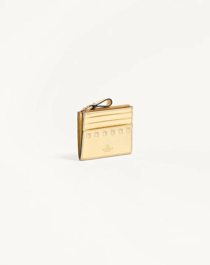 Portcard Rockstud din piele de vițel laminată cu fermoar Portcard Rockstud din piele de vițel laminată cu fermoar