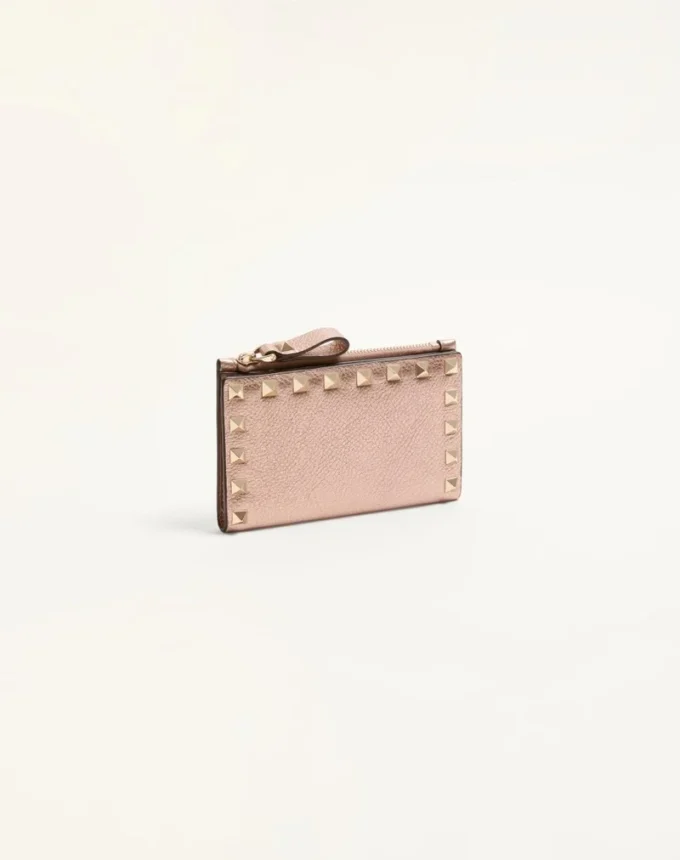Portcard Rockstud din piele de vițel laminată cu fermoar Portcard Rockstud din piele de vițel laminată cu fermoar