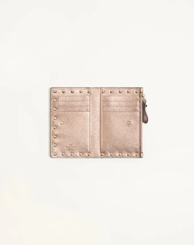 Portcard Rockstud din piele de vițel laminată cu fermoar Portcard Rockstud din piele de vițel laminată cu fermoar