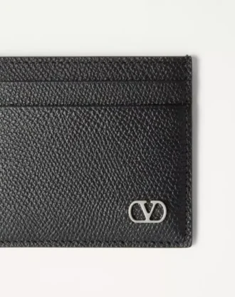 Portcard Valentino Garavani Vlogo Signature din piele de vițel granulată