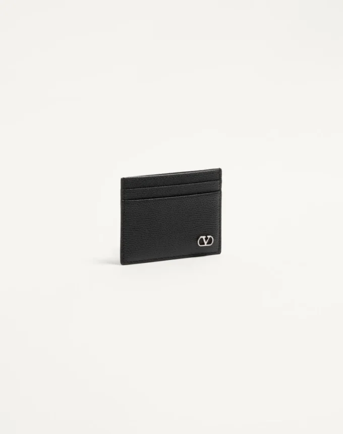 Portcard Valentino Garavani Vlogo Signature din piele de vițel granulată Portcard Valentino Garavani Vlogo Signature din piele de vițel granulată