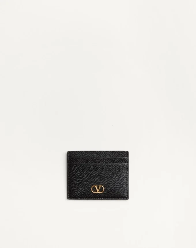Portcard VLogo Signature din piele de vițel granulată