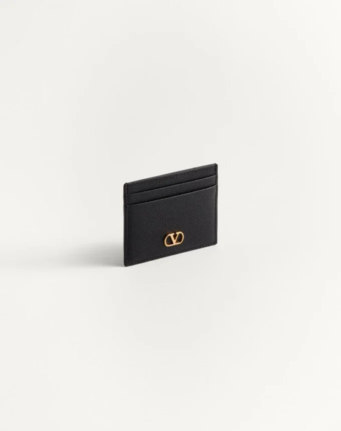 Portcard VLogo Signature din piele de vițel granulată