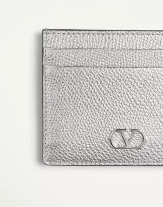 Portcard VLogo Signature din piele de vițel laminată cu textură granulată