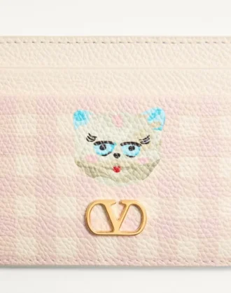 Portcard Vlogo Signature Le Chat De La Maison din piele de vițel granulată