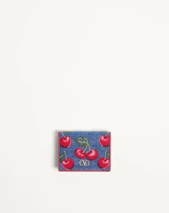 Portofel din denim Vlogo Signature cu broderie Cherryfic