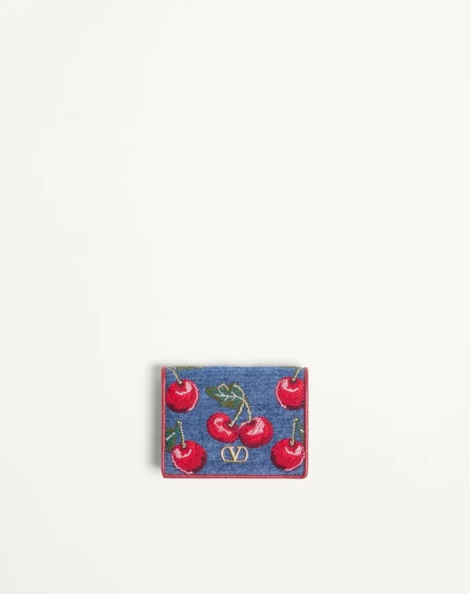 Portofel din denim Vlogo Signature cu broderie Cherryfic