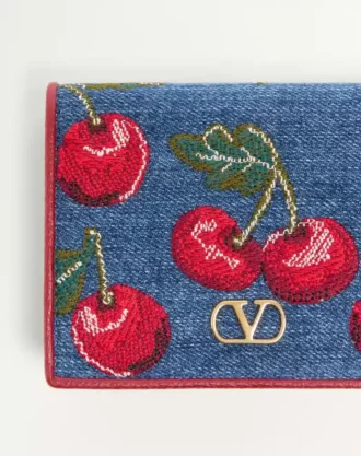 Portofel din denim Vlogo Signature cu broderie Cherryfic