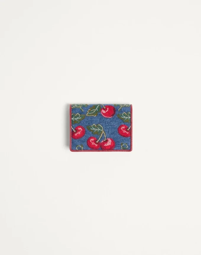 Portofel din denim Vlogo Signature cu broderie Cherryfic