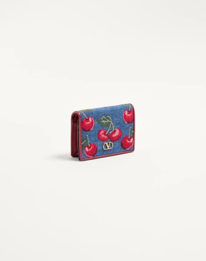 Portofel din denim Vlogo Signature cu broderie Cherryfic