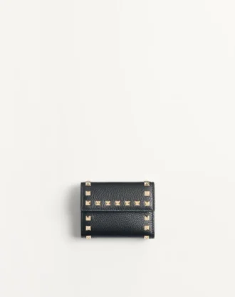 Portofel Rockstud Trifold din piele de vițel granulată