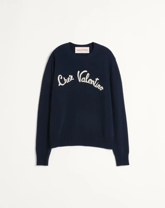 Pulover din lână cu guler rotund și broderie Chez Valentino Pulover din lână cu guler rotund și broderie Chez Valentino