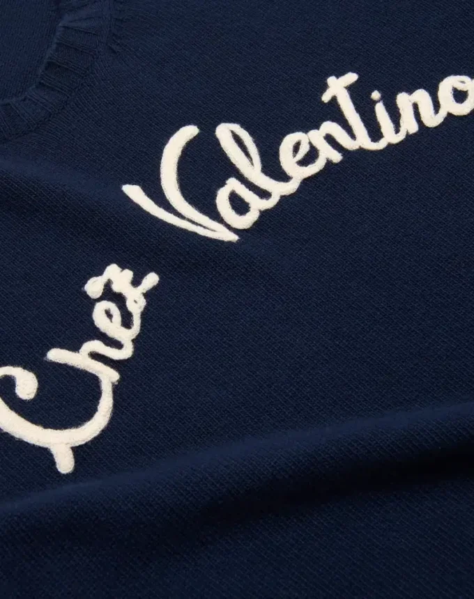 Pulover din lână cu guler rotund și broderie Chez Valentino Pulover din lână cu guler rotund și broderie Chez Valentino