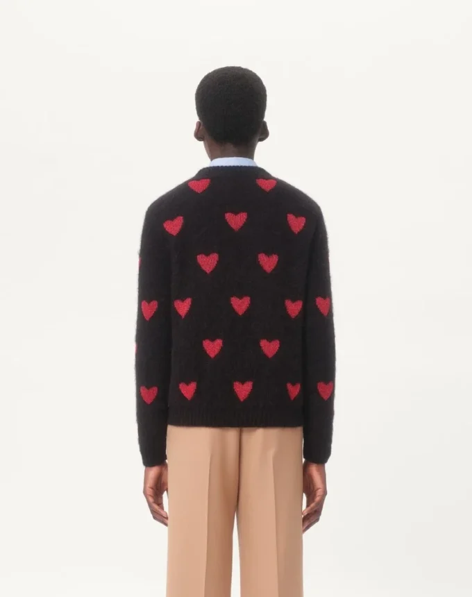 Pulover din lână mohair și lurex cu model jacquard în formă de inimă Pulover din lână mohair și lurex cu model jacquard în formă de inimă