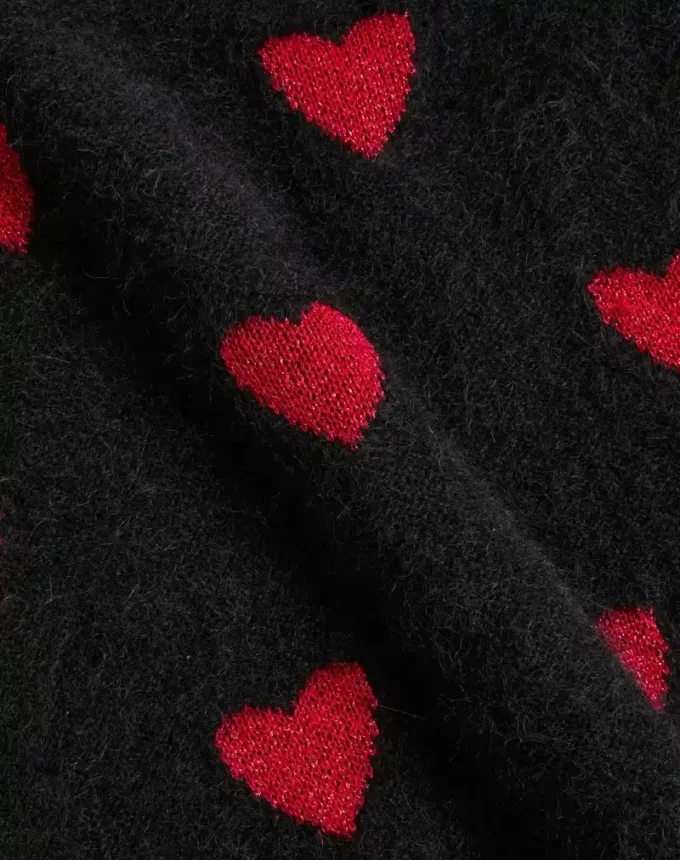 Pulover din lână mohair și lurex cu model jacquard în formă de inimă Pulover din lână mohair și lurex cu model jacquard în formă de inimă