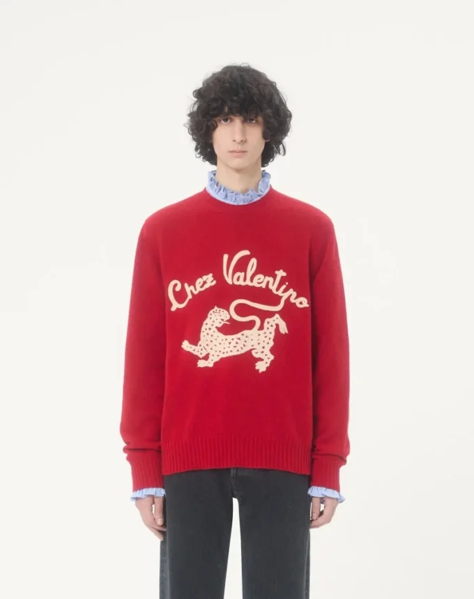 Pulover din lână Valentino cu broderie Chez Valentino & Panther