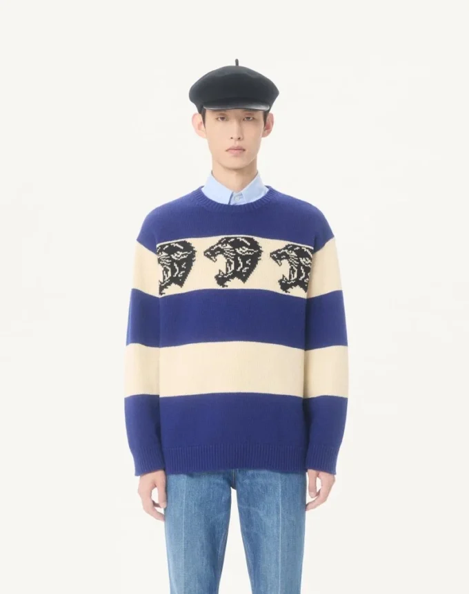 Pulover din lână Valentino cu model Jacquard Panther