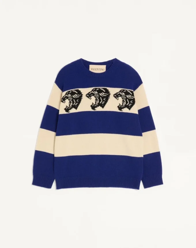 Pulover din lână Valentino cu model Jacquard Panther