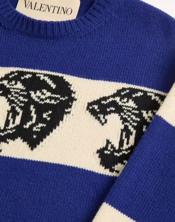 Pulover din lână Valentino cu model Jacquard Panther