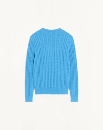 Pulover Valentino din bumbac tricotat cu guler rotund și logo VLogo pe piept Pulover Valentino din bumbac tricotat cu guler rotund și logo VLogo pe piept