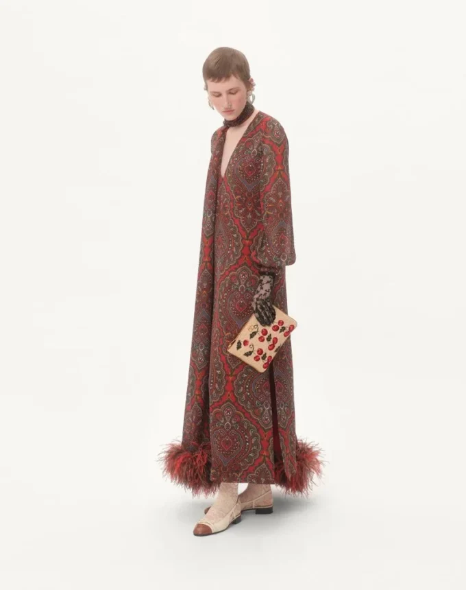 Pungă Vlogo Signature din rafie jacquard cu model Cherryfic