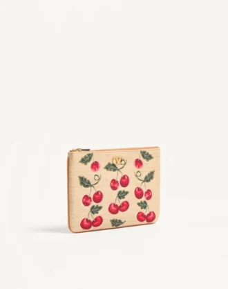 Pungă Vlogo Signature din rafie jacquard cu model Cherryfic