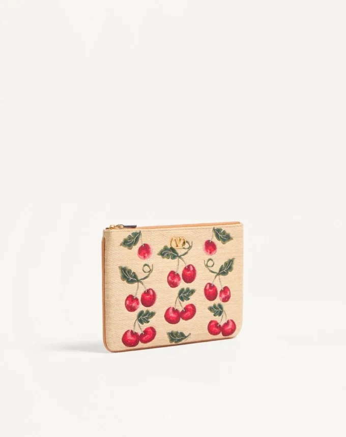 Pungă Vlogo Signature din rafie jacquard cu model Cherryfic