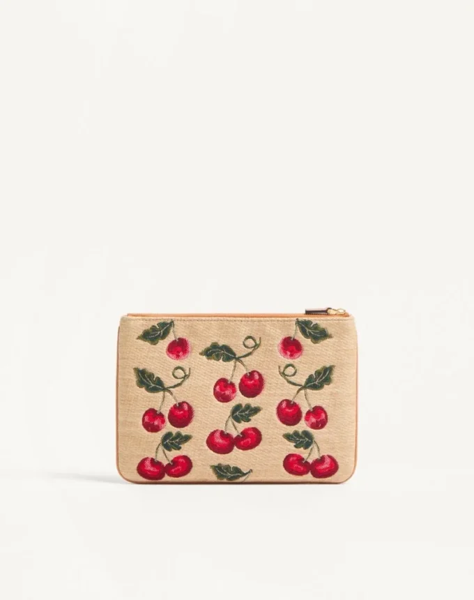 Pungă Vlogo Signature din rafie jacquard cu model Cherryfic
