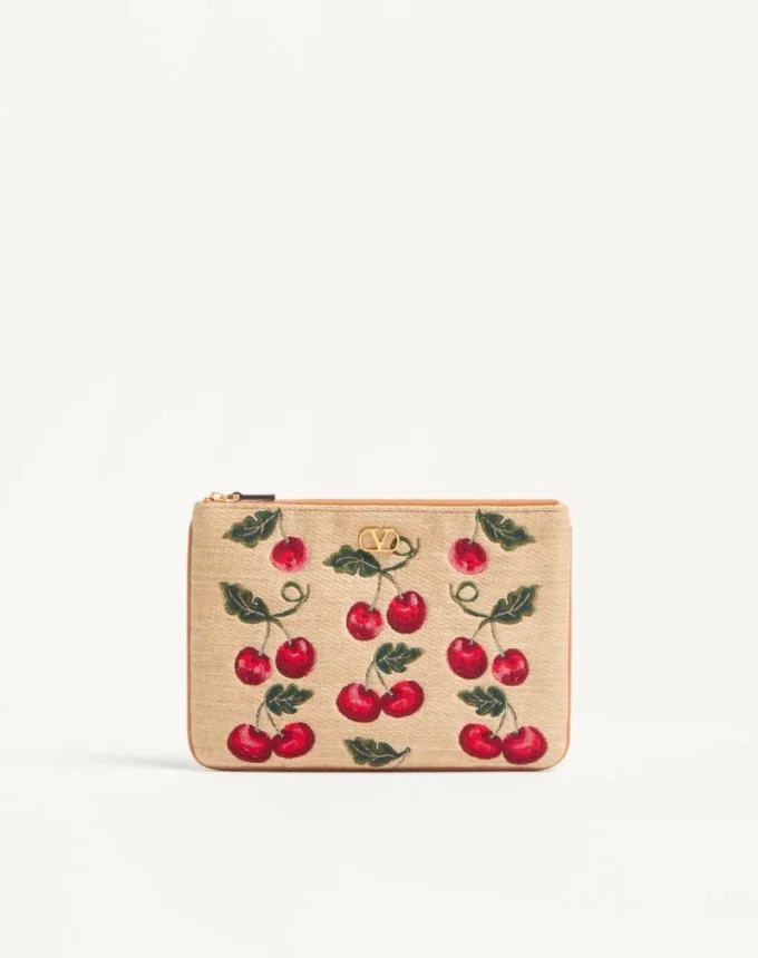Pungă Vlogo Signature din rafie jacquard cu model Cherryfic