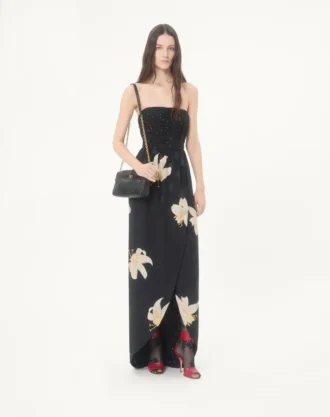 Rochie lungă din crep de Chine jacquard Apres L’Hiver Lilium