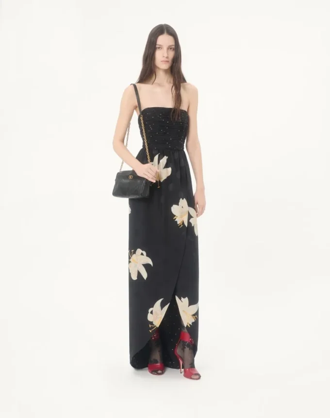 Rochie lungă din crep de Chine jacquard Apres L’Hiver Lilium Rochie lungă din crep de Chine jacquard Apres L’Hiver Lilium