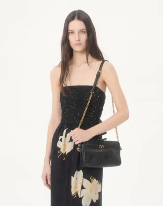 Rochie lungă din crep de Chine jacquard Apres L’Hiver Lilium