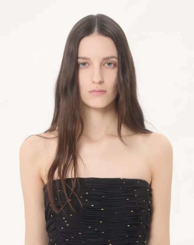 Rochie lungă din crep de Chine jacquard Apres L’Hiver Lilium Rochie lungă din crep de Chine jacquard Apres L’Hiver Lilium
