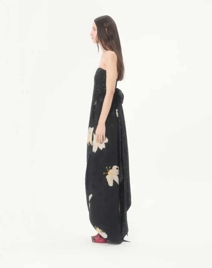 Rochie lungă din crep de Chine jacquard Apres L’Hiver Lilium Rochie lungă din crep de Chine jacquard Apres L’Hiver Lilium