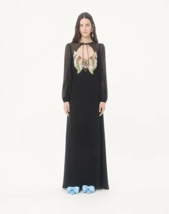 Rochie lungă din georgette brodată