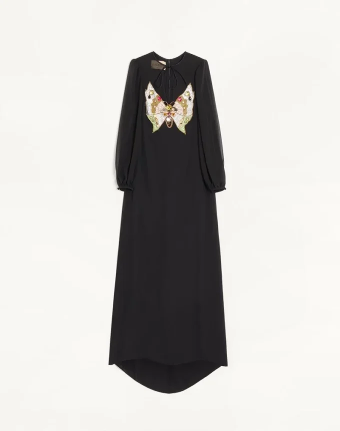 Rochie lungă din georgette brodată Rochie lungă din georgette brodată
