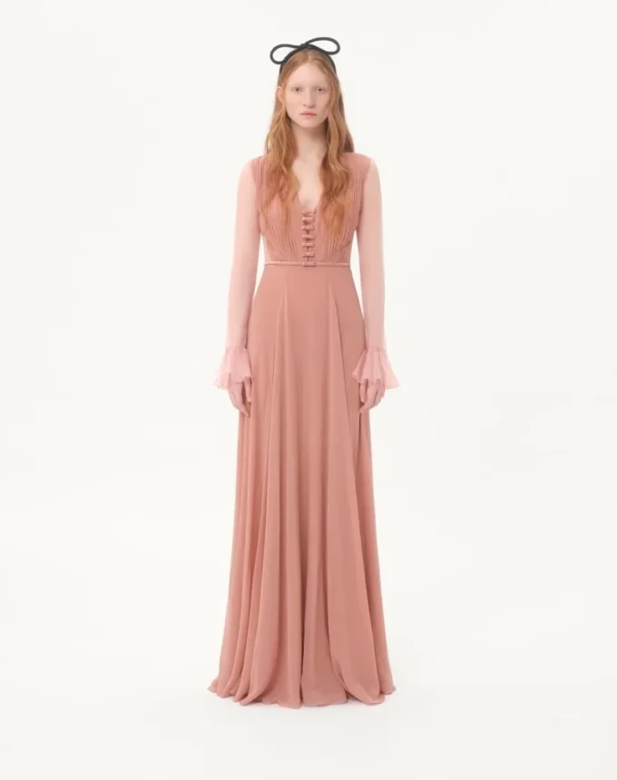 Rochie lungă din georgette deschisă Rochie lungă din georgette deschisă