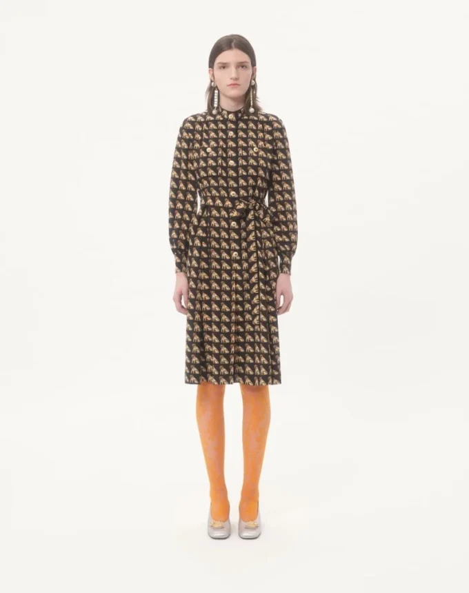 Rochie midi din crep de Chine cu imprimeu Petit Charles Rochie midi din crep de Chine cu imprimeu Petit Charles