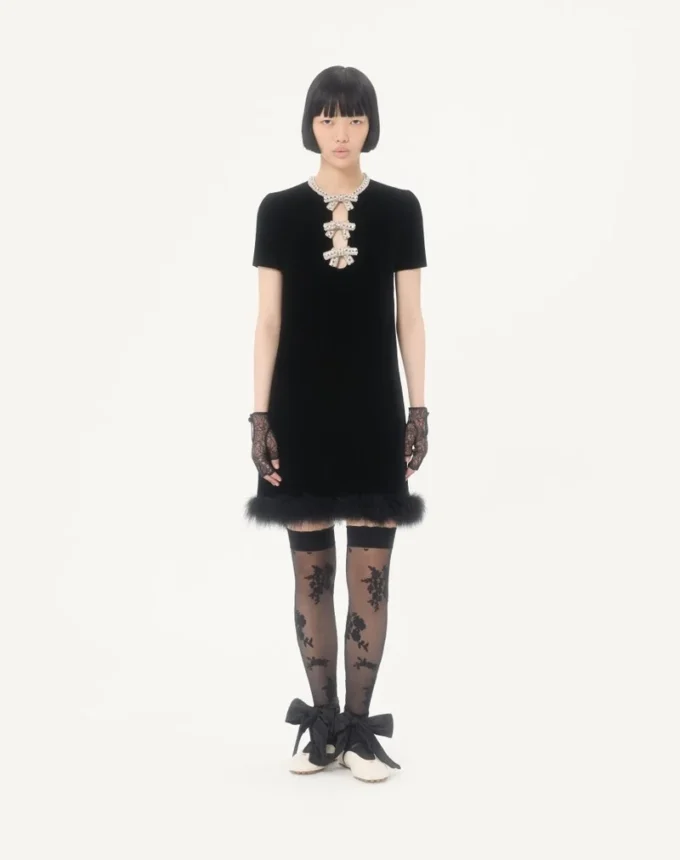Rochie scurtă din catifea sablé brodată Rochie scurtă din catifea sablé brodată
