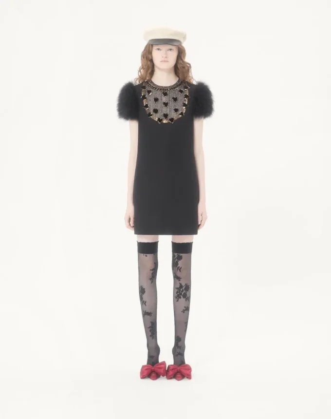 Rochie scurtă din crep brodat Couture Rochie scurtă din crep brodat Couture