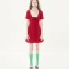 Rochie scurtă din tweed de lână simplu Rochie scurtă din tweed de lână simplu