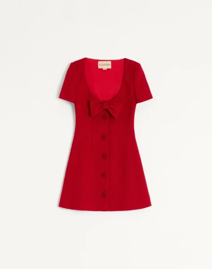 Rochie scurtă din tweed de lână simplu Rochie scurtă din tweed de lână simplu