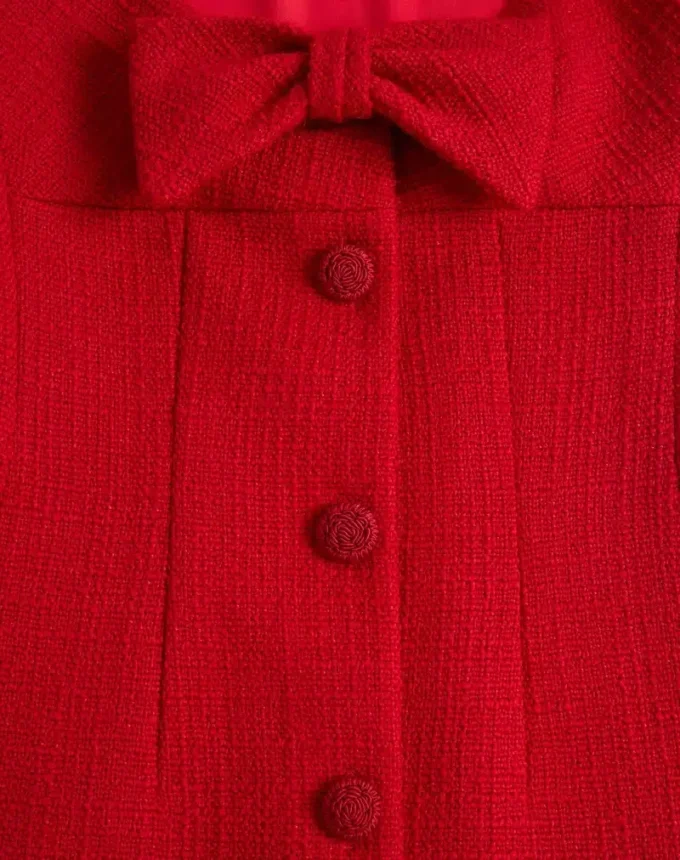 Rochie scurtă din tweed de lână simplu Rochie scurtă din tweed de lână simplu