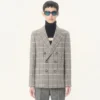 Sacou din lână cu două rânduri de nasturi și model în carouri Valentino