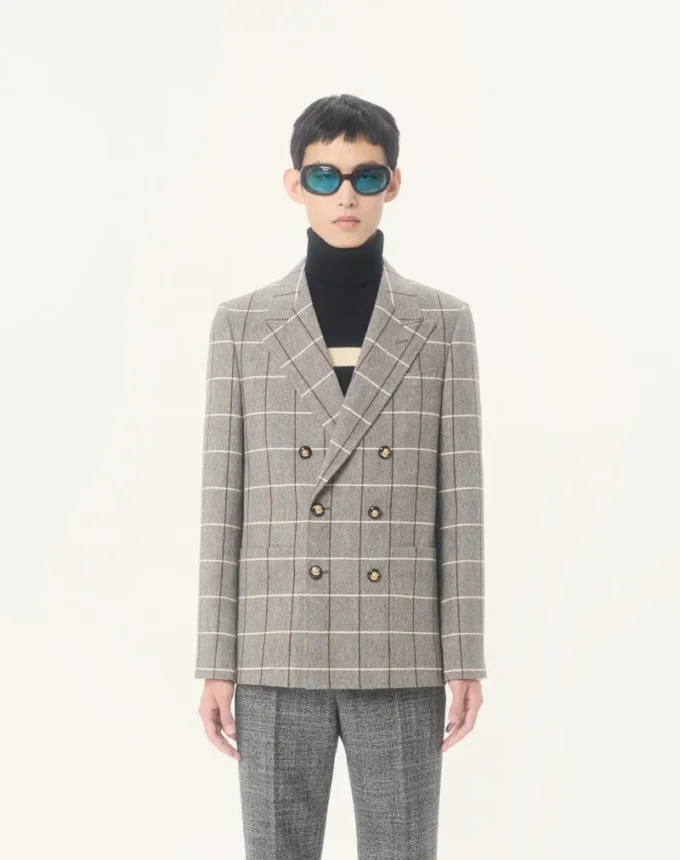 Sacou din lână cu două rânduri de nasturi și model în carouri Valentino